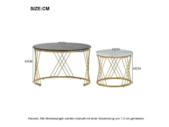 Mesa De Centro|Merax Conjunto de mesas de centro empilháveis em madeira - folheado com efeito mármore branco e metal dourado - MDF - para sala de estar - cinza e branco Cinzento