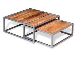 Clearance vidaxl Conjunto de mesas de centro 2 pcs madeira de acácia maciça Natural claro