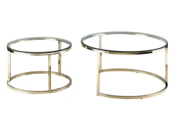 Mesa De Centro|Vente-unique Conjunto de mesas de centro empilháveis ​​em vidro temperado e aço inoxidável - Dourado - MAEVANE II Transparente / Dourado
