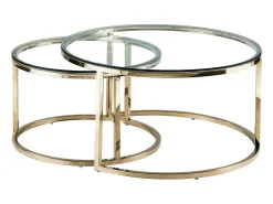 Mesa De Centro|Vente-unique Conjunto de mesas de centro empilháveis ​​em vidro temperado e aço inoxidável - Dourado - MAEVANE II Transparente / Dourado
