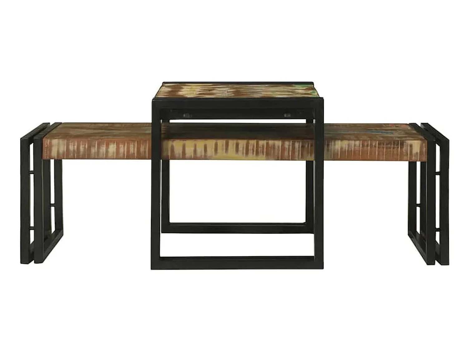 Sale Conjunto de Mesas de centro | Mesa de apoio | Mesa de café 2 Peças Multicolor Madeira recuperada maciça Multicor