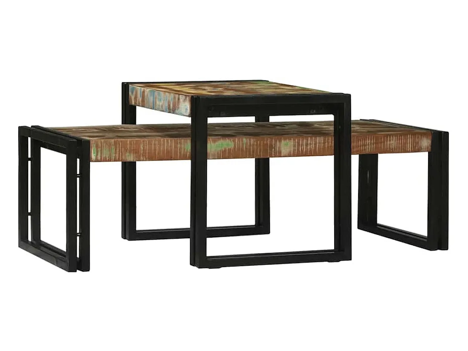 Sale Conjunto de Mesas de centro | Mesa de apoio | Mesa de café 2 Peças Multicolor Madeira recuperada maciça Multicor