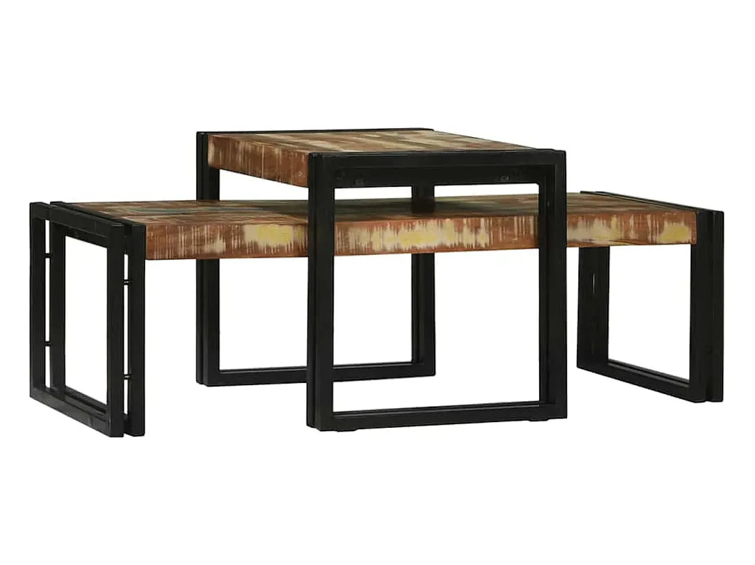 Sale Conjunto de Mesas de centro | Mesa de apoio | Mesa de café 2 Peças Multicolor Madeira recuperada maciça Multicor