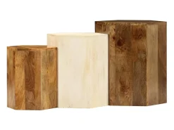 Conjunto de mesas de centro 3 pcs madeira de mangueira maciça^ Mesa De Centro