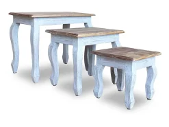 Mesa De Centro| Conjunto de mesas de encastrar 3 pcs madeira maciça reciclada PT372356 Castanho