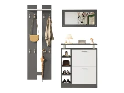 Móvel De Entrada|ModernLuxe Conjunto de mobiliário de entrada - 1 espelho + 2 painéis de parede + 1 sapateira - Cinza Cinzento