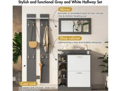 Móvel De Entrada|ModernLuxe Conjunto de mobiliário de entrada - 1 espelho + 2 painéis de parede + 1 sapateira - Cinza Cinzento