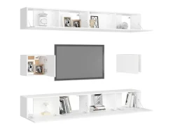 Móvel De Tv|Helloshop26 Conjunto de móveis armário aparador tv televisão sala estar quarto 6 peças madeira projetada branca 02_0025008 Branco