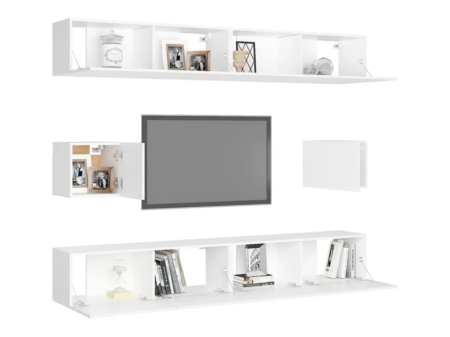 Móvel De Tv|Helloshop26 Conjunto de móveis armário aparador tv televisão sala estar quarto 6 peças madeira projetada branca 02_0025008 Branco