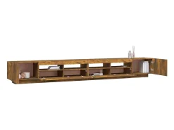 Móvel De Tv|Helloshop26 Conjunto de móveis armário aparador TV televisão sala quarto sala com luzes LED 3 peças carvalho fumê marrom 02_0025342 Castanho