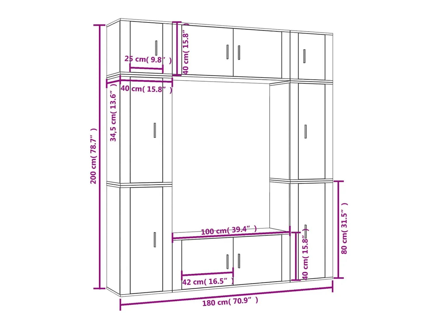 Móvel De Tv|Helloshop26 Conjunto de móveis armário aparador TV televisão sala de estar quarto sala de estar 8 peças madeira projetada 02_0025232 Branco