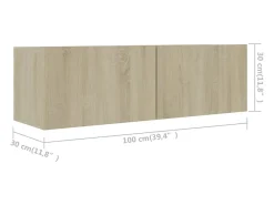 Móvel De Tv|Helloshop26 Conjunto de móveis armário aparador TV televisão sala de estar quarto sala 4 peças sonoma carvalho madeira projetada marrom 02_0024825 Castanho
