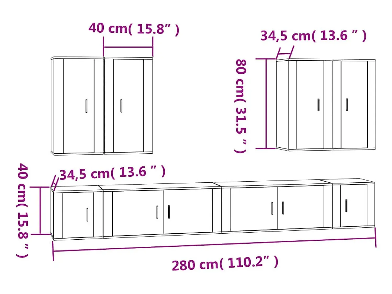 Móvel De Tv|Helloshop26 Conjunto de móveis armário aparador TV televisão sala de estar quarto sala de estar 8 peças madeira projetada 02_0025236 Branco