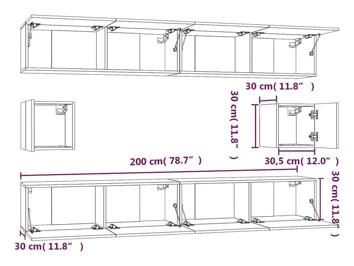 Clearance Helloshop26 Conjunto de móveis armário aparador tv televisão sala quarto sala 6 peças madeira projetada branca 02_0025010 Branco