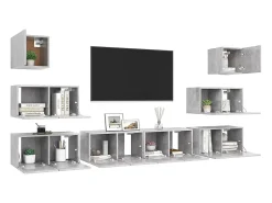Móvel De Tv*Helloshop26 Conjunto de móveis armário aparador tv televisão sala de estar quarto 8 peças madeira projetada cinza 02_0025247 Castanho