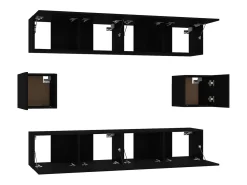 Sale Helloshop26 Conjunto de móveis armário aparador tv televisão sala de estar quarto 6 peças madeira projetada preta 02_0025071 Preto