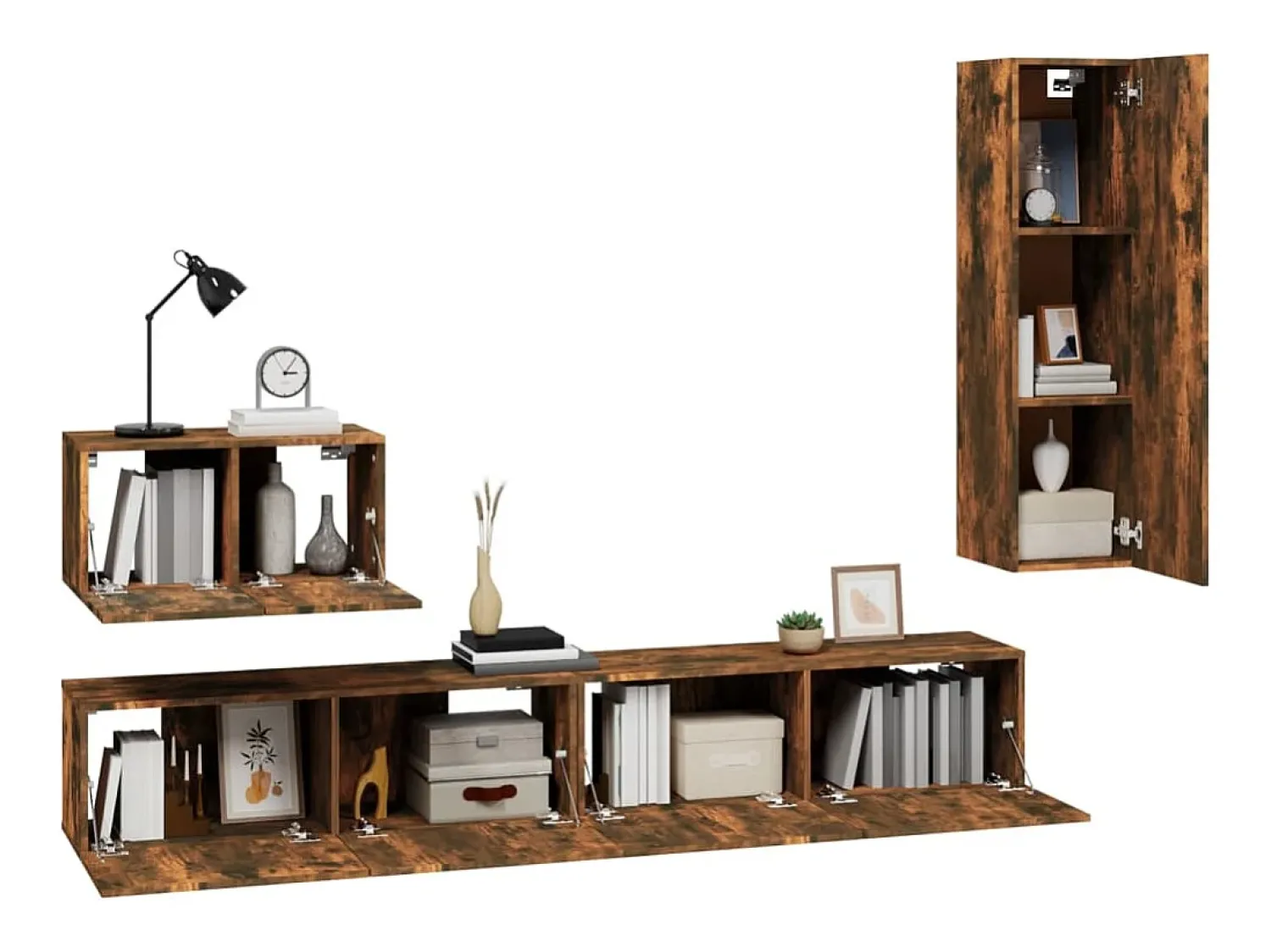 Helloshop26 Conjunto de móveis de 4 peças incluindo guarda-roupa aparador móvel para TV sala de estar/quarto sofá carvalho defumado madeira engenheirada marrom 02_0024801^ Móvel De Tv