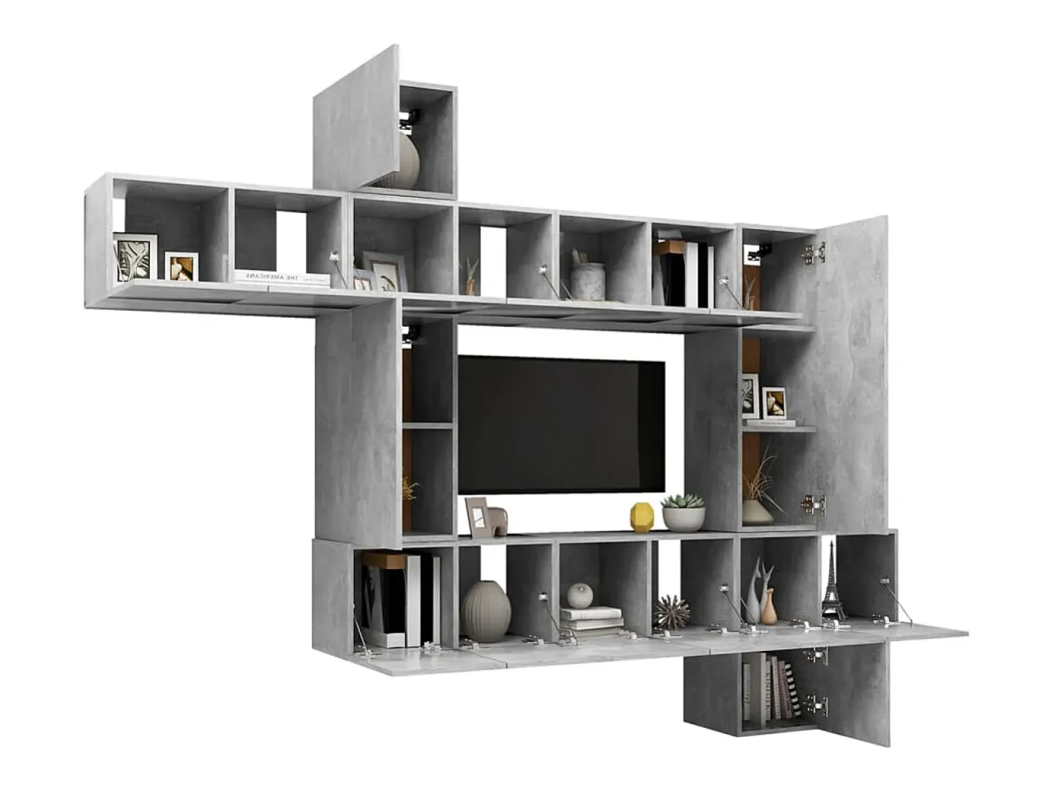 Helloshop26 Conjunto de móveis de 10 peças incluindo guarda-roupa aparador rack para TV para sala de estar/quarto/sala de TV madeira engenheirada cinza 02_0024353^ Móvel De Tv