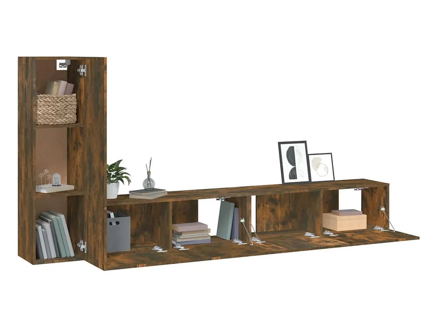 Móvel De Tv|Helloshop26 Conjunto de móveis de 3 peças incluindo guarda-roupa aparador móvel para TV sala de estar/quarto sofá carvalho defumado madeira engenheirada marrom 02_0024594 Castanho