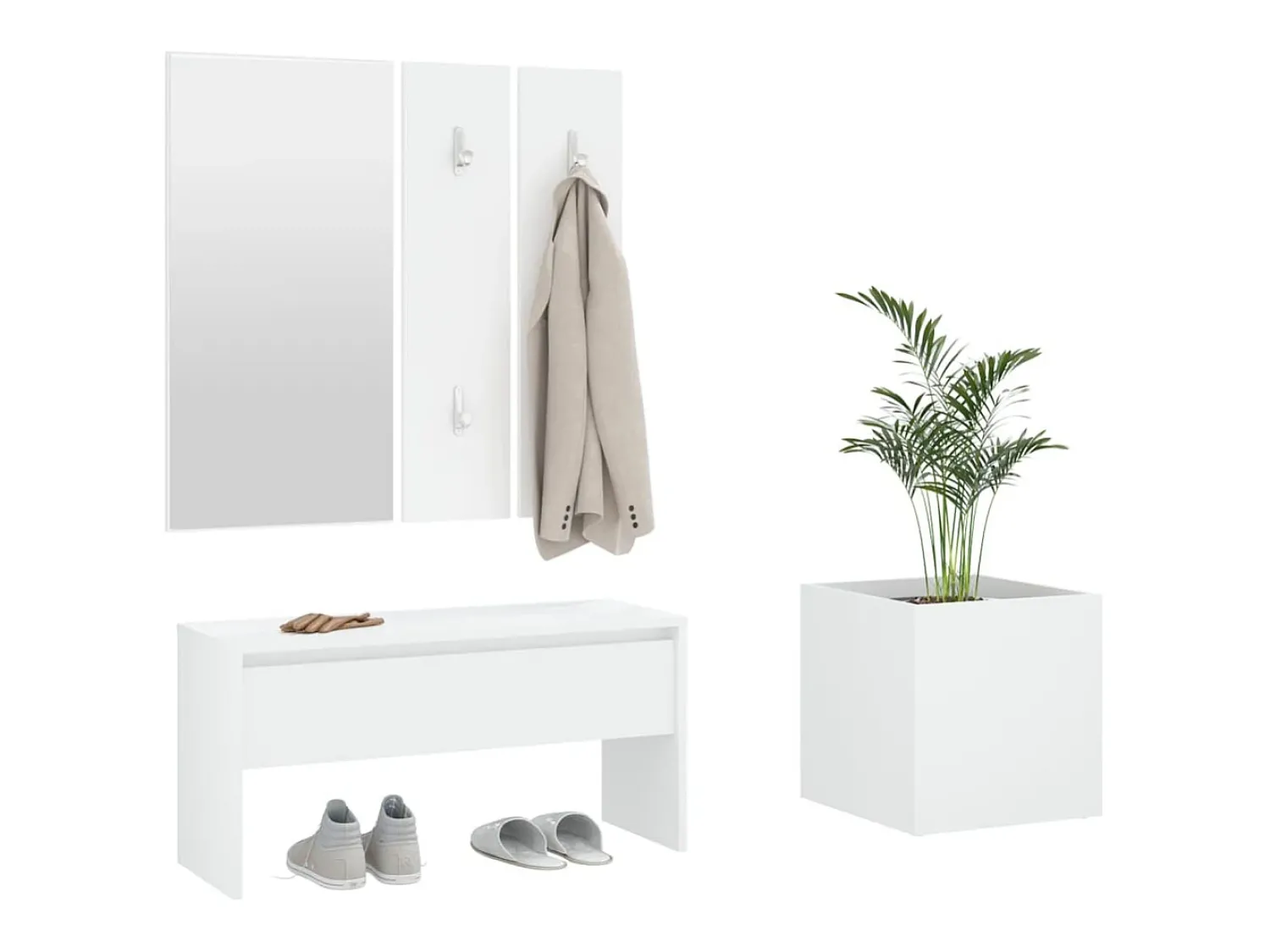Outlet Conjunto de móveis de corredor derivados de madeira PT300631 Branco