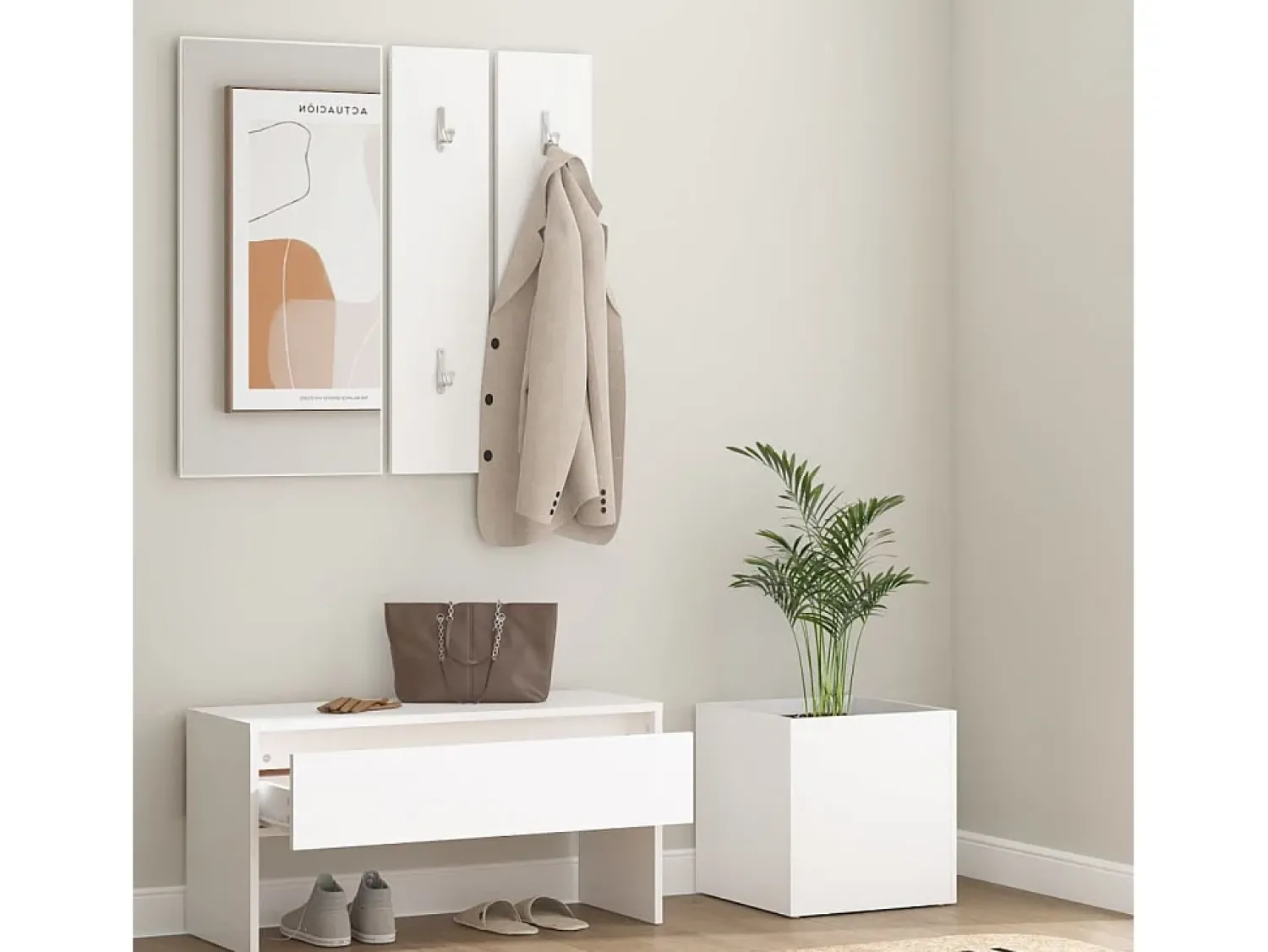 Outlet Conjunto de móveis de corredor derivados de madeira PT300631 Branco