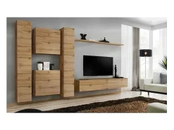 Best Price Factory Conjunto de móveis de design para sala de estar SWITCH VI. Cor carvalho Wotan. Castanho