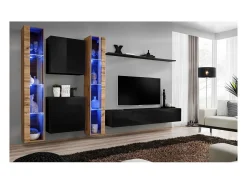 Móvel De Tv|Price Factory Conjunto de móveis de parede para sala de estar SWITCH XVI design, cor brilhante e carvalho Wotan. Preto