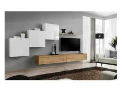 Price Factory Conjunto de móveis de parede para sala de estar SWITCH X design, nas cores carvalho Wotan e branco brilhante.^ Móvel De Tv