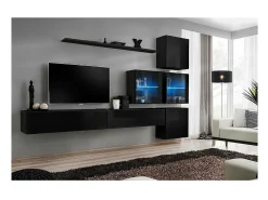 Price Factory Conjunto de móveis de parede para sala de estar SWITCH XIX, cor brilhante. Preto
