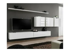 New Price Factory Conjunto de móveis de parede para sala de estar SWITCH VII design, cor brilhante. Branco