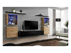Price Factory Conjunto de móveis de parede para sala de estar SWITCH XIV, design, na cor brilhante e carvalho Wotan.^ Móvel De Tv