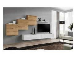 Price Factory Conjunto de móveis de parede para sala de estar SWITCH X design, cor branca brilhante e carvalho Wotan.^ Móvel De Tv