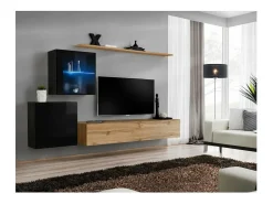 Price Factory Conjunto de móveis de parede para sala de estar SWITCH XV design, cor carvalho Wotan e preto brilhante.^ Móvel De Tv