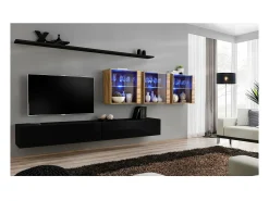 Móvel De Tv*Price Factory Conjunto de móveis de parede para sala de estar SWITCH XVII design, cor brilhante e carvalho Wotan. Preto