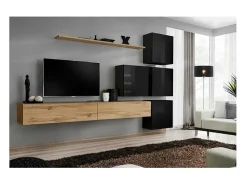 Price Factory Conjunto de móveis de parede para sala de estar SWITCH IX design, cor carvalho Wotan e preto brilhante.^ Móvel De Tv