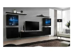 Best Price Factory Conjunto de móveis de parede para sala de estar SWITCH XIV, cor brilhante. Preto
