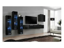 Discount Price Factory Conjunto de móveis de parede para sala de estar SWITCH XIII, cor brilhante. Preto