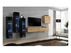 Price Factory Conjunto de móveis de parede para sala de estar SWITCH XIII, design, cor carvalho Wotan e preto.^ Móvel De Tv
