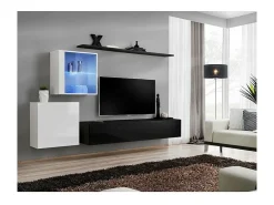 Móvel De Tv|Price Factory Conjunto de móveis de parede para sala SWITCH XV design, nas cores e branco brilhante. Preto
