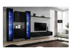 Móvel De Tv*Price Factory Conjunto de móveis de parede para sala de estar SWITCH XVI design, cor brilhante. Preto