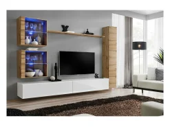 Best Price Factory Conjunto de móveis de parede para sala de estar SWITCH XVIII design, cor brilhante e carvalho Wotan. Branco