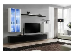 Móvel De Tv|Price Factory Conjunto de móveis de parede para sala de estar SWITCH XII, design e branco brilhante. Preto