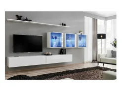 Clearance Price Factory Conjunto de móveis de parede para sala de estar SWITCH XVII, cor brilhante. Branco