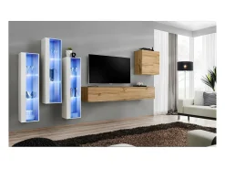 Sale Price Factory Conjunto de móveis de parede para sala de estar SWITCH XIII design, cor carvalho Wotan e branco. Castanho