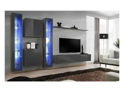 Móvel De Tv*Price Factory Conjunto de móveis de parede design para sala de estar. Coleção SWITCH XVI, cor cinza brilhante. Cinzento