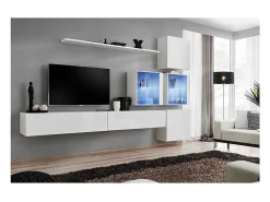 Outlet Price Factory Conjunto de móveis de parede para sala de estar SWITCH XIX, cor brilhante. Branco