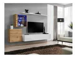 Price Factory Conjunto de móveis de parede para sala de estar SWITCH XV, design moderno, na cor brilhante e carvalho Wotan.^ Móvel De Tv