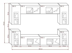 Móvel De Tv*Price Factory Conjunto de móveis de sala de estar suspenso coleção CEPTO I 240cm, 8 portas, 6 prateleiras, leds. Preto