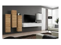 Móvel De Tv|Price Factory Conjunto de móveis de sala de estar design coleção SWITCH III. Cor carvalho wotan e branco brilhante. Castanho