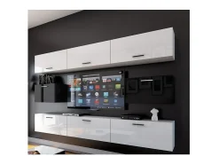 Móvel De Tv|Price Factory Conjunto de móveis de sala de estar s e pretos suspensos coleção CEPTO VII 249cm, 8 portas, modulares. Branco
